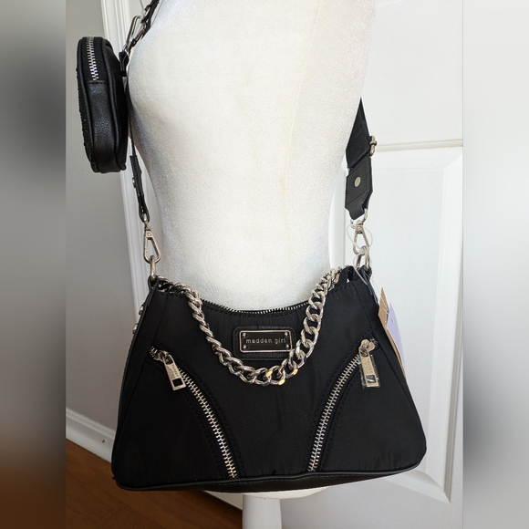 Madden Girl Handbags - NWT Madden Girl Black Crossbody Bag with Silver Chain Detail
